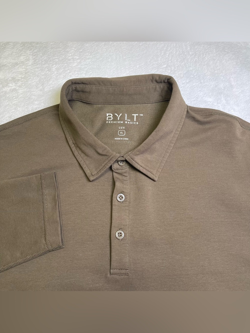 BYLT Premium Basics Mens Lux Long Sleeve Polo Shirt Brown Size XL